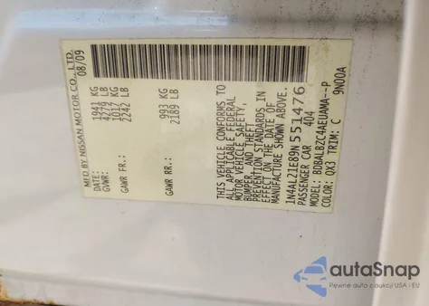 2009 Nissan Altima 2.5 S z USA, uszkodzony, nr VIN 1N4AL21E89N551476